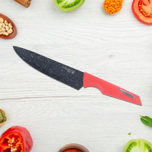 Kitchen Knife Set with Marble-Coated Blades & Red Handles (6 Pc)