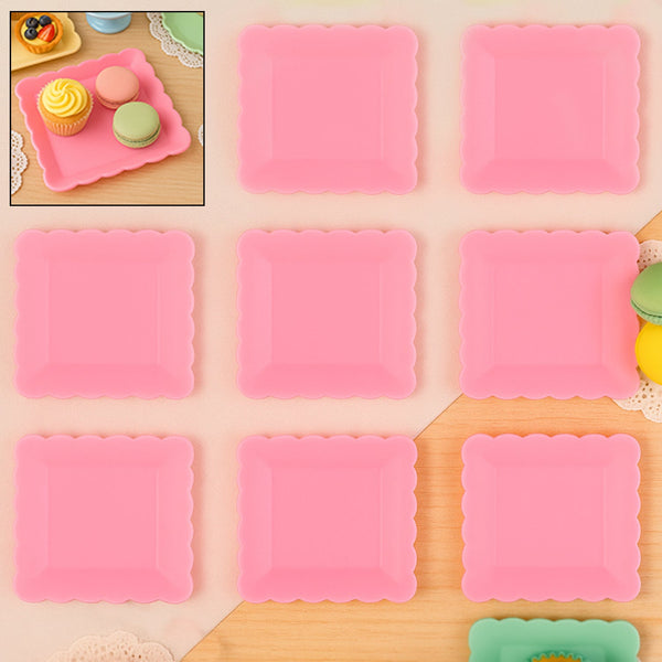 Square Plastic Dinner Plate Snacks / Breakfast, Restaurant Serving Trays Home School Coffee Hotel Kitchen Office (8 Pcs Set)