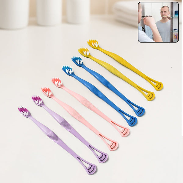 2-in-1 Tooth Brush with Tongue Scraper, Soft Bristle & Long Handle (8Pcs) Soft Toothbrush