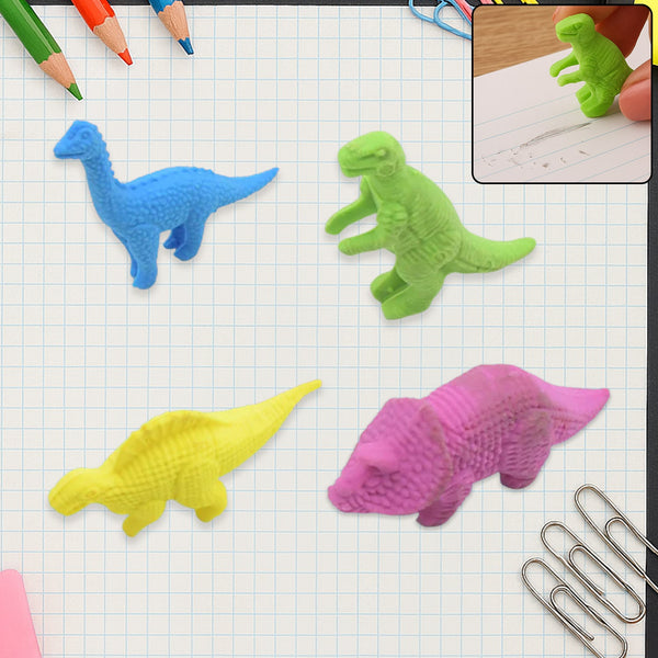 Small Dinosaur Shaped Erasers (4 Pc): Animal Erasers for Kids (School Supplies)