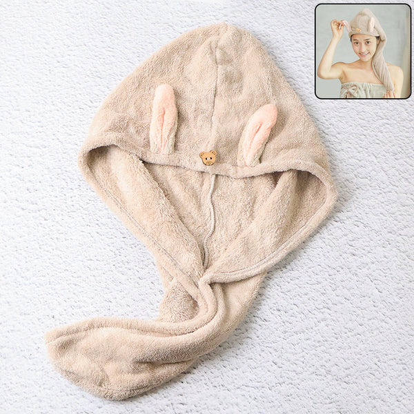 Cute Animal Ear Hooded Hair Drying Towel Wrap (1 Pc)